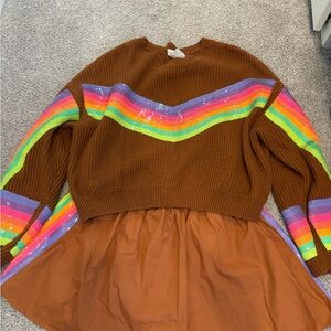 Queen of Sparkles! Brown Sweater and Skort with Sequin Rainbow Stripes